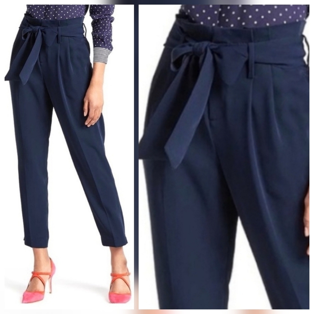 Boden Navy Paperbag Ankle Pants with Tie Waist